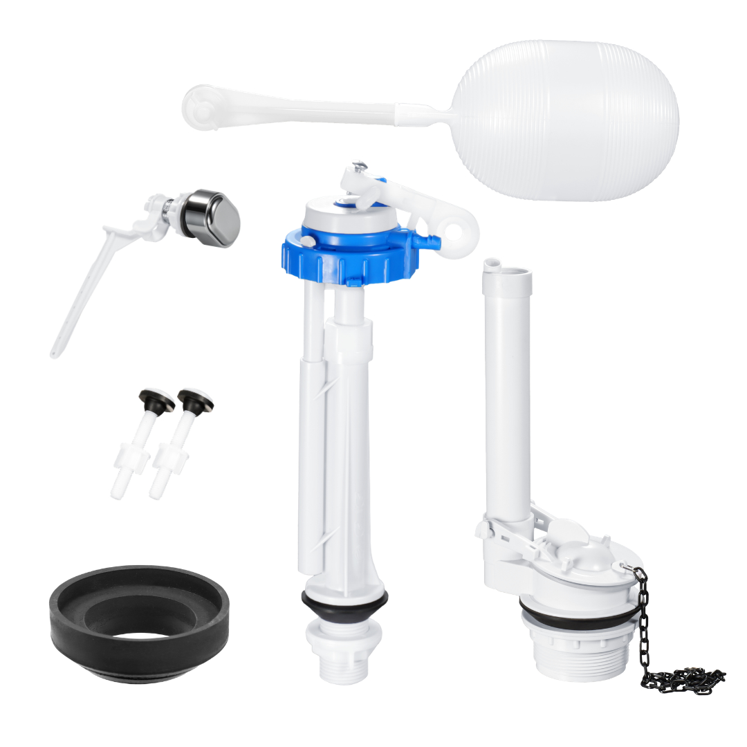 complete toilet tank repair kit for two piece toilet with fill valve flush valve and side push button